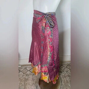 Darn Good Sari Wrap Tea Length Skirt Plus Size NWT Silk Recycled Sustainable 049